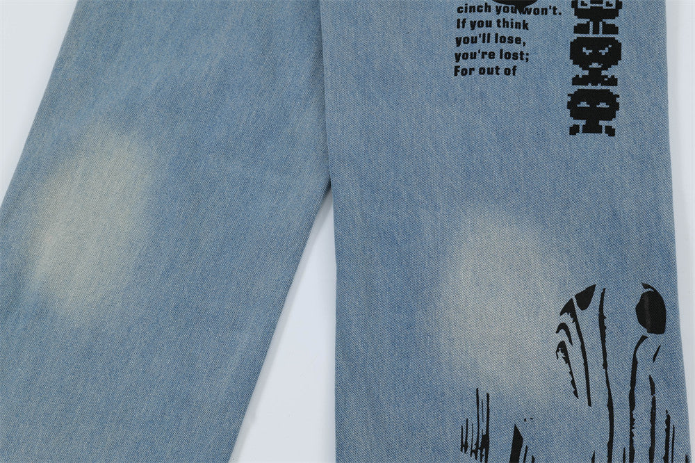 Fashion Graffiti Ripped Denim Trousers Men