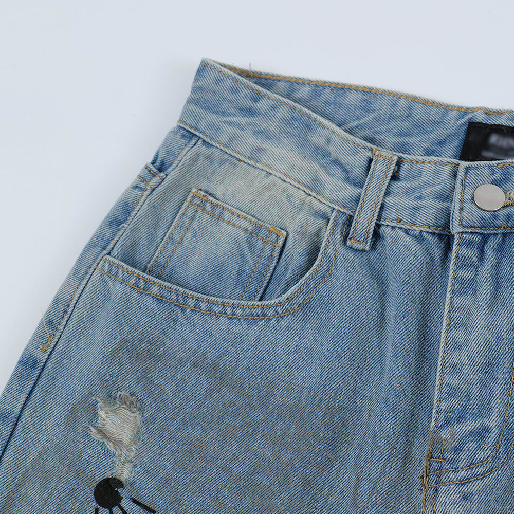 Fashion Graffiti Ripped Denim Trousers Men