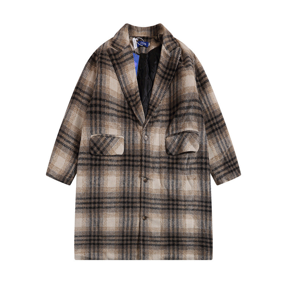 Fashion Checked Woolen Coat Men