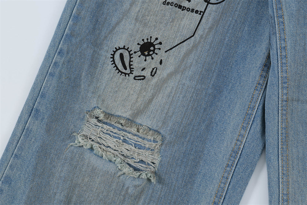 Fashion Graffiti Ripped Denim Trousers Men