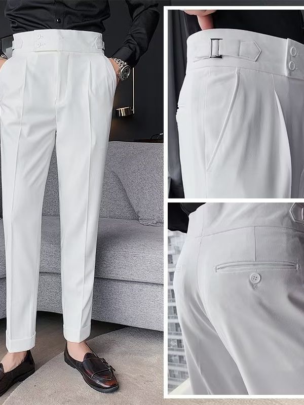 Autumn Retro High Waist Business Pure Color Straight Casual Trousers