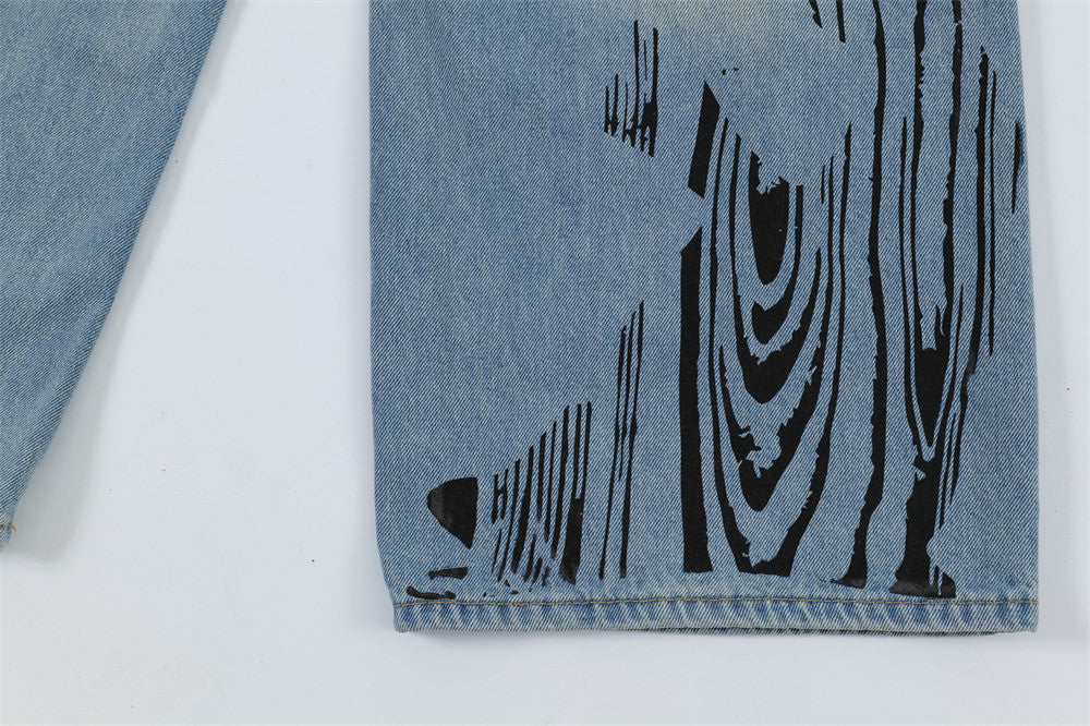 Fashion Graffiti Ripped Denim Trousers Men