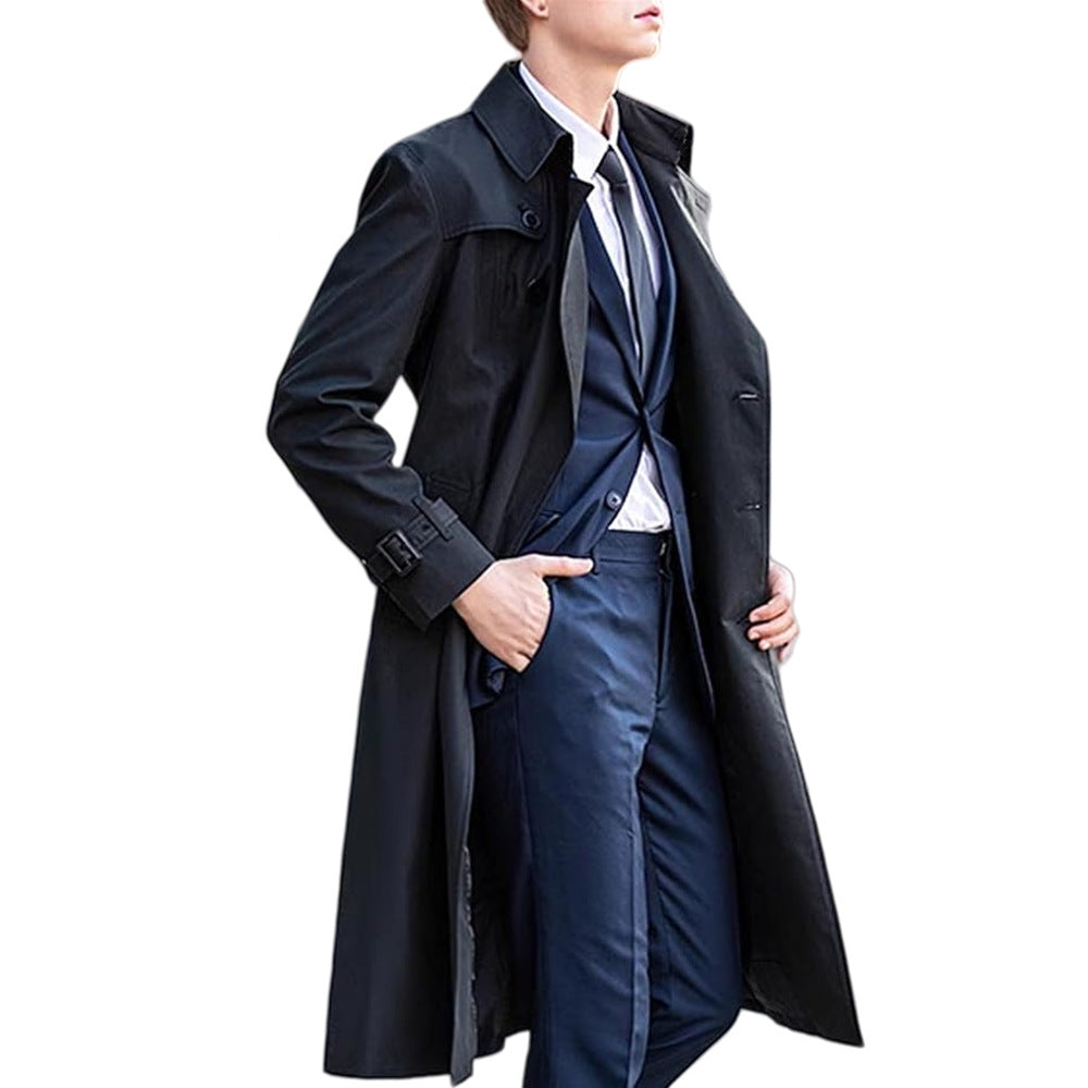 Men's Solid Color Long Trench Coat