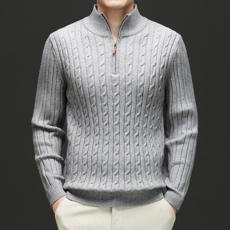 Men's Woolen Half Zipper Thick Casual Long-sleeved Sweater