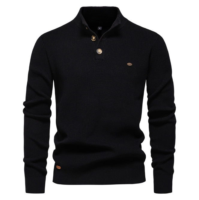 Men's Zipper Stand Collar Knitted Sweater Fashion Slim Solid Color Long Sleeve Half Turtleneck Top Men's Clothing
