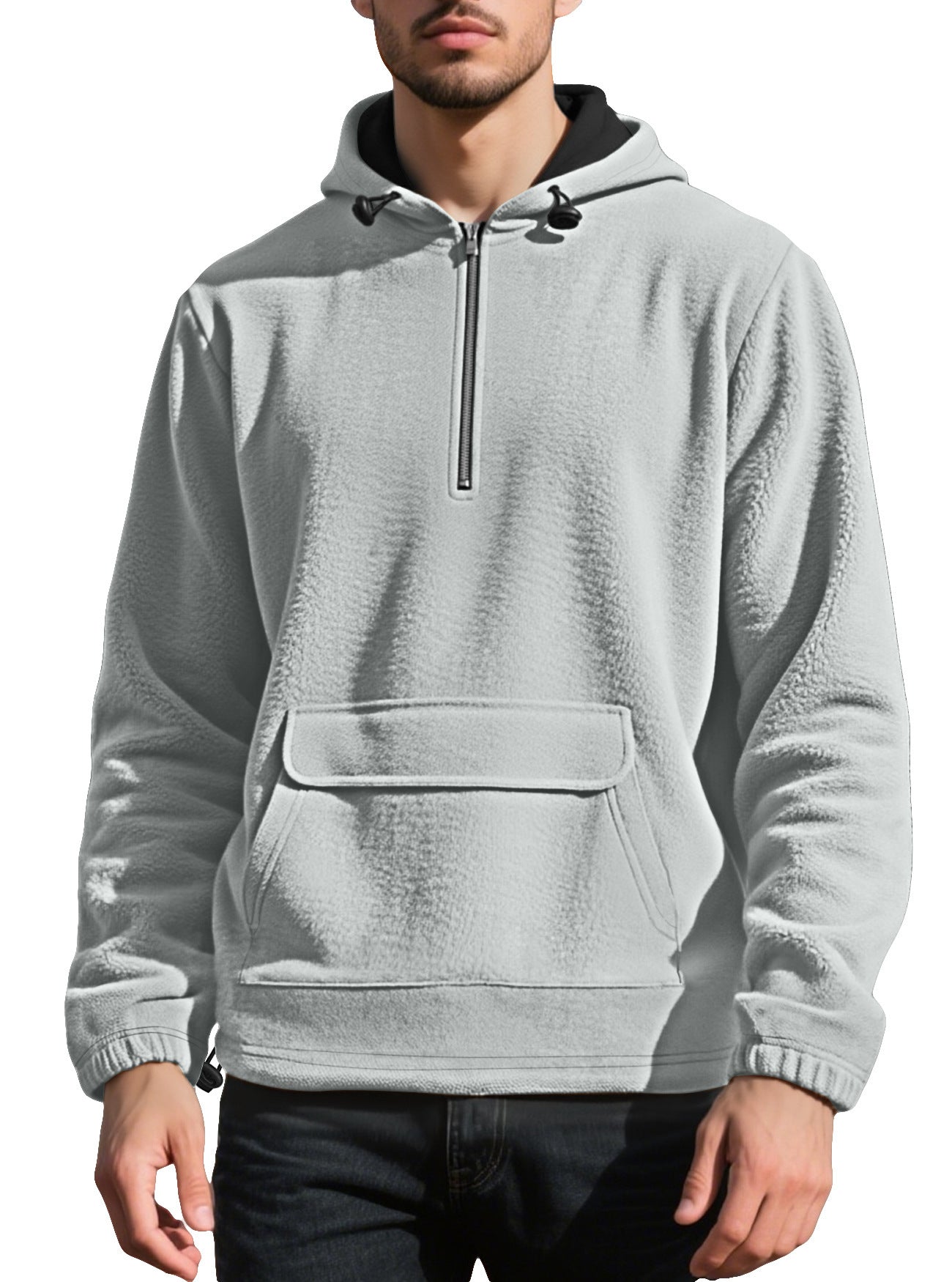 Padded Fleece Sweater Solid Color Half Zip Hooded Work Clothes Pullover