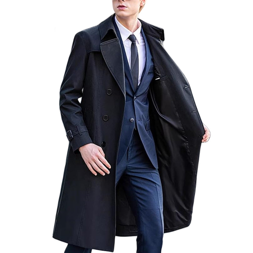 Men's Solid Color Long Trench Coat