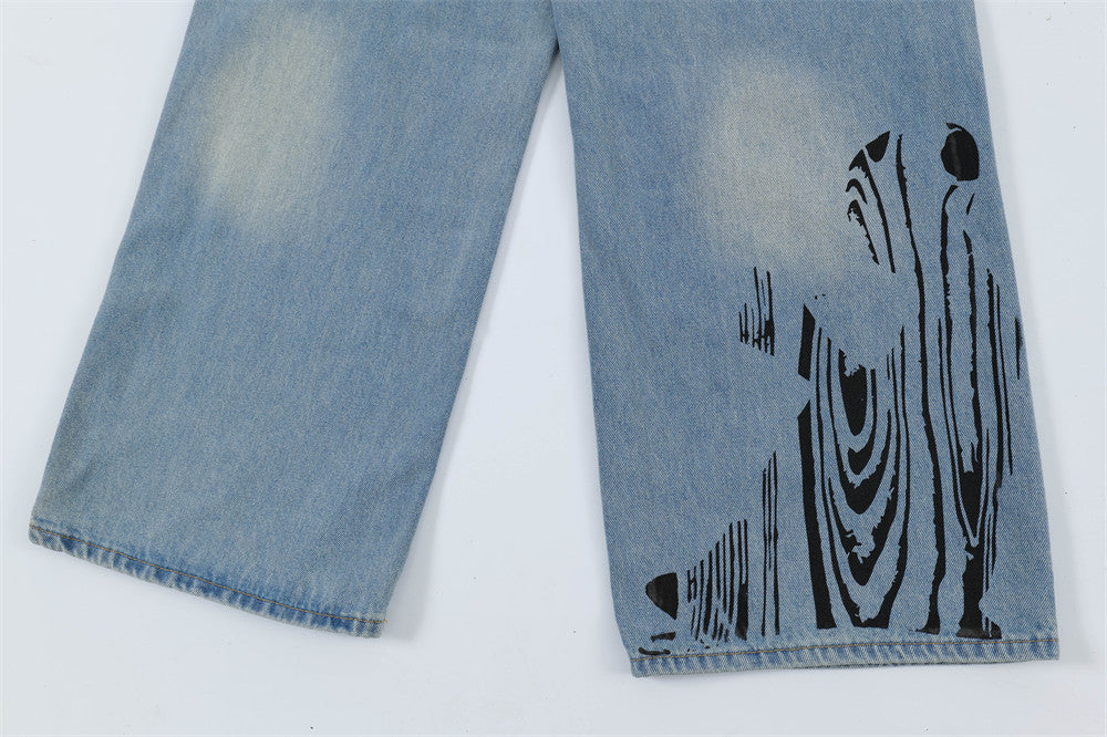 Fashion Graffiti Ripped Denim Trousers Men