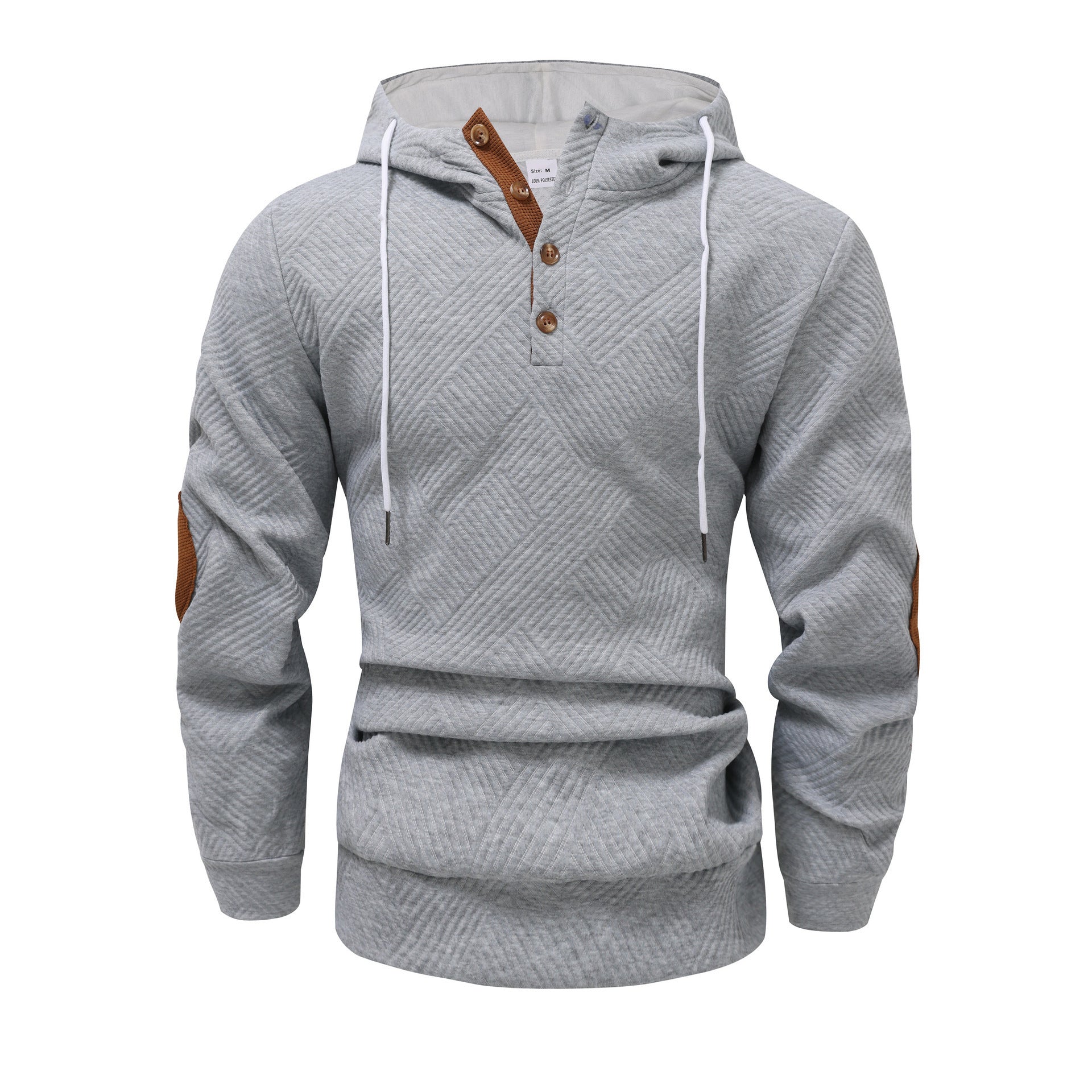 Men's Solid Color Jacquard Hooded Sweater Loose Sports And Leisure Coat