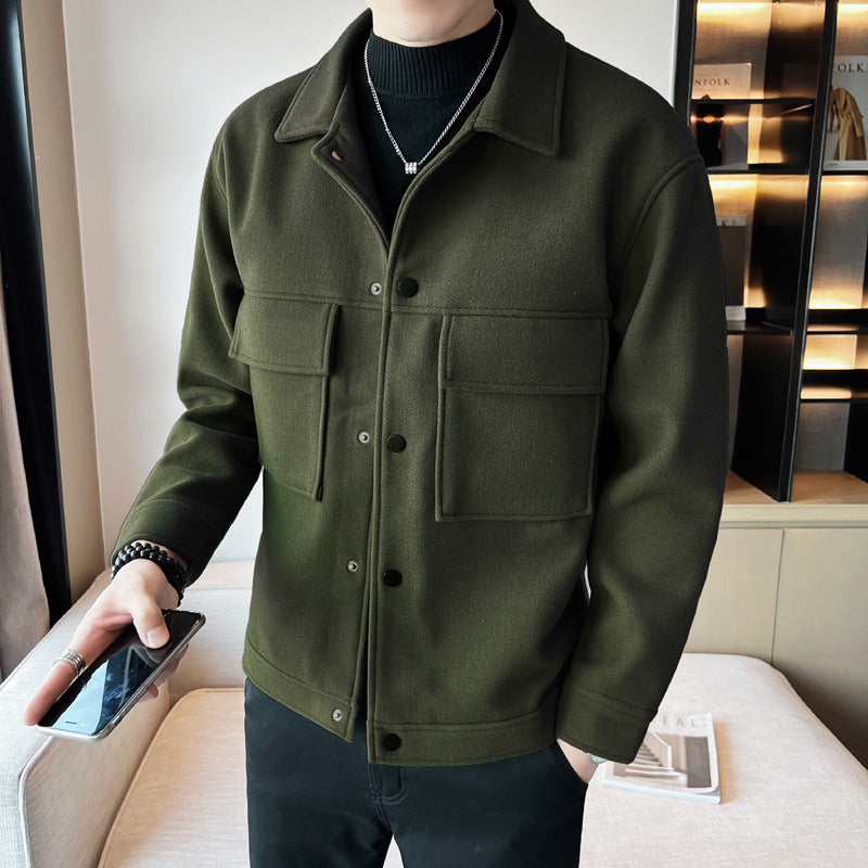 Men's Casual Lapel Jacket Loose Woolen Coat