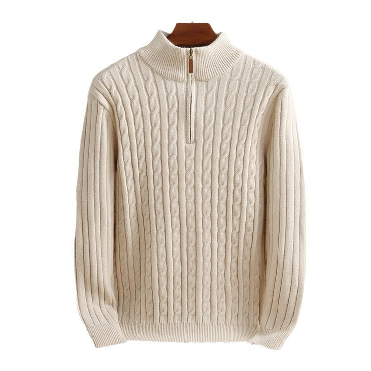 Men's Woolen Half Zipper Thick Casual Long-sleeved Sweater