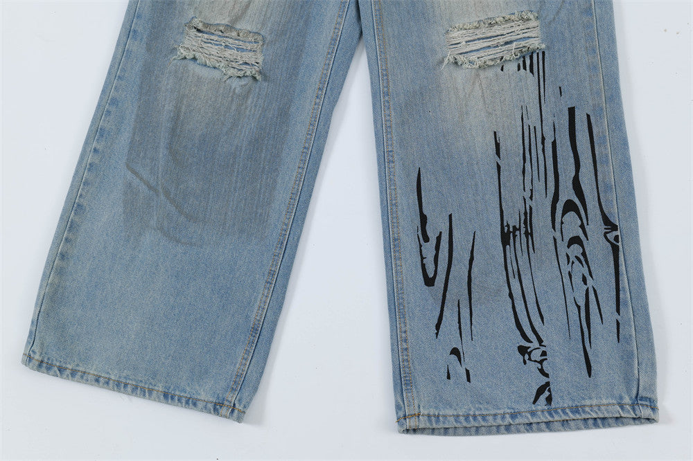 Fashion Graffiti Ripped Denim Trousers Men